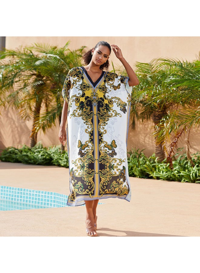 إسكدنيا وبلوزة بي ملابس سباحة ملابس خارجية بدلة حماية من الشمس فستان فضفاض كبير الحجم فستان طويل سترة الشاطئ اللون: ZS2071-2 برتقالي مقاس الزهرة السفلية: جميع الساحات - Image 3