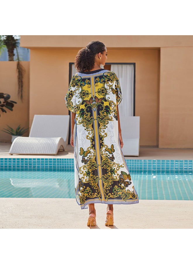 إسكدنيا وبلوزة بي ملابس سباحة ملابس خارجية بدلة حماية من الشمس فستان فضفاض كبير الحجم فستان طويل سترة الشاطئ اللون: ZS2071-2 برتقالي مقاس الزهرة السفلية: جميع الساحات - Image 4