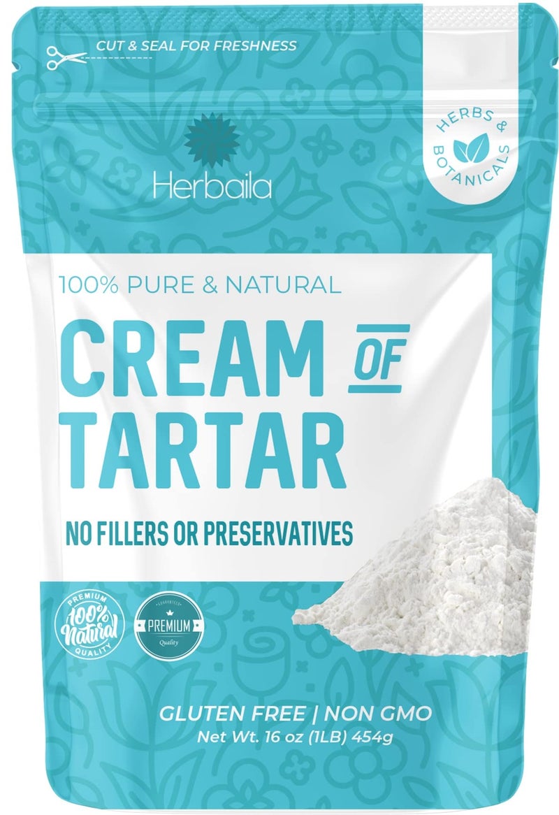 Herbaila Cream of Tartar for Baking 1lb, Gluten Free, Premium All Natural Food-grade Cream of tartar bulk, natural choice tartar powder - great for meringues, bath bombs, cream of tarter 1 lb - Image 1