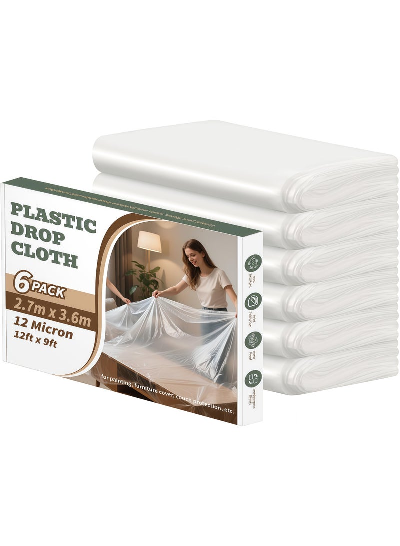 6 packs of transparent plastic cloth, furniture protection, building waterproofing membrane, dust, and painted floor sofa covers，Polythene Sheeting for Furniture & Floor Protection. (Clear-6 Pack) - Image 1