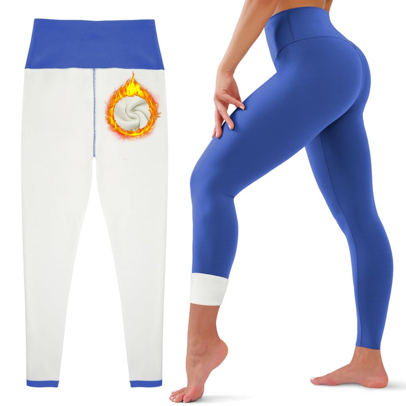 HEGALY Thick Fleece Lined Leggings for Women Tummy Control High Waisted Workout Thermal Warm Soft Yoga Pants for Cold Winter RoyalBlue - Image 1