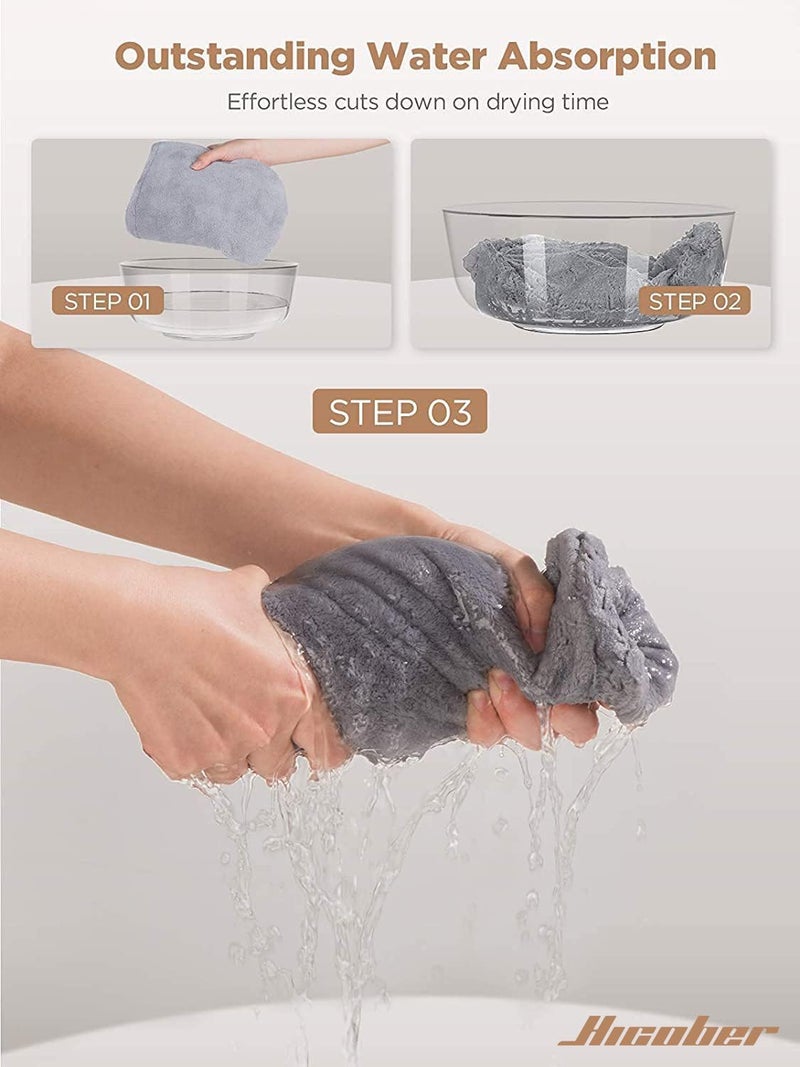 Hicober Microfiber Hair Towel, 3 Packs Hair Turbans for Wet Hair, Drying Hair Wrap Towels for Curly Hair Women Anti Frizz(Grey,Blue,Grey) - Image 5