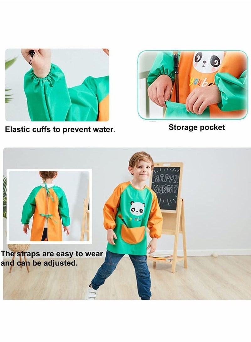 بلوزات فنية للأطفال، بلوزات أطفال بأكمام طويلة، مريلة أطفال مقاومة للماء والزيت، مع جيوب بلوزات فنية ومئزر للأطفال من سن 5 إلى 10 سنوات - قطعة واحدة - Image 2