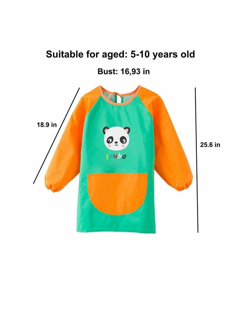 بلوزات فنية للأطفال، بلوزات أطفال بأكمام طويلة، مريلة أطفال مقاومة للماء والزيت، مع جيوب بلوزات فنية ومئزر للأطفال من سن 5 إلى 10 سنوات - قطعة واحدة - Image 3