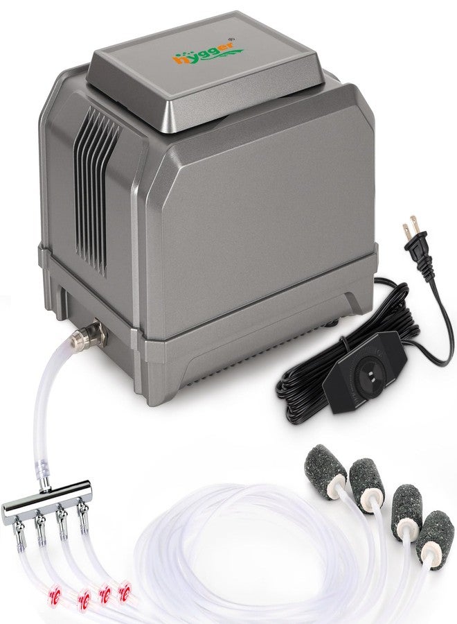 hygger Aquarium Air Pump 10W/15W 0.025Mpa/0.03Mpa Powerful Adjustable Fish Tank Air Pump 4 Outlets Oxygen Aerator for Medium Large Fish Tank, Small Pond, Hydroponics, Commercial Use - Image 1