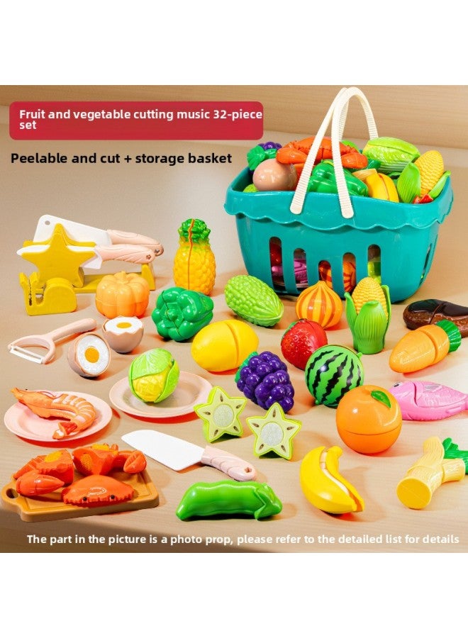 Children's Play House Toys Simulation Kitchen Vegetables And Fruits Cutting Music Peeling And Cutting Food Toys-Color:32-piece Set For Peeling Fruits And Vegetables - Image 1