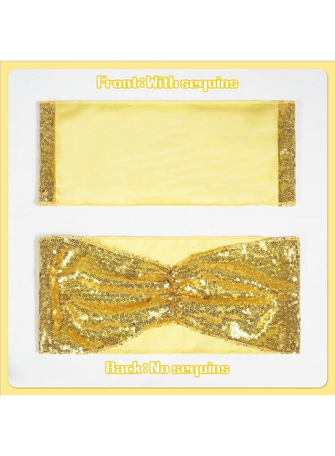 بويس 3 اي هوم مجموعة من 50 أوشحة كرسي قابلة للتمدد من الترتر الذهبي من جانب واحد وأقواس زخرفية لحفلات الزفاف وأغطية كراسي الأحداث - Image 2