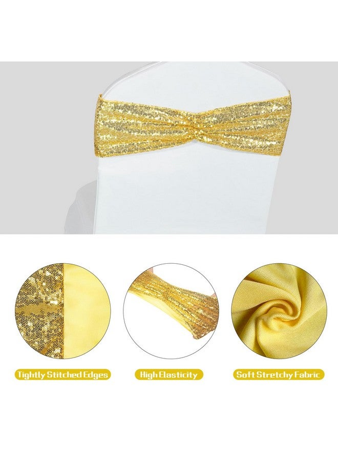 بويس 3 اي هوم مجموعة من 50 أوشحة كرسي قابلة للتمدد من الترتر الذهبي من جانب واحد وأقواس زخرفية لحفلات الزفاف وأغطية كراسي الأحداث - Image 3