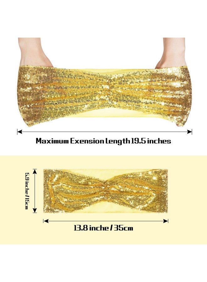 بويس 3 اي هوم مجموعة من 50 أوشحة كرسي قابلة للتمدد من الترتر الذهبي من جانب واحد وأقواس زخرفية لحفلات الزفاف وأغطية كراسي الأحداث - Image 4