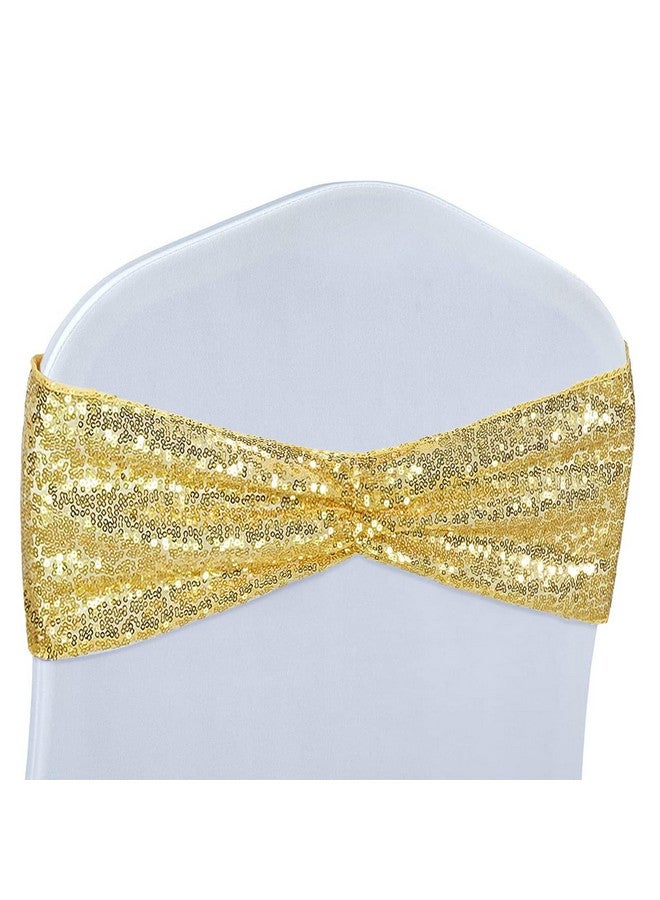 بويس 3 اي هوم مجموعة من 50 أوشحة كرسي قابلة للتمدد من الترتر الذهبي من جانب واحد وأقواس زخرفية لحفلات الزفاف وأغطية كراسي الأحداث - Image 1