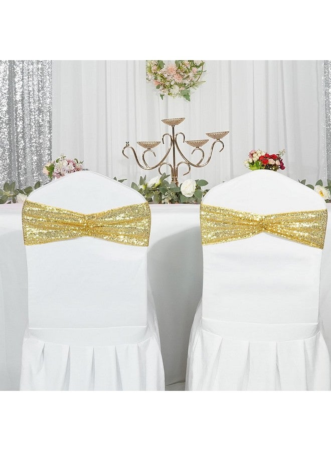 بويس 3 اي هوم مجموعة من 50 أوشحة كرسي قابلة للتمدد من الترتر الذهبي من جانب واحد وأقواس زخرفية لحفلات الزفاف وأغطية كراسي الأحداث - Image 5