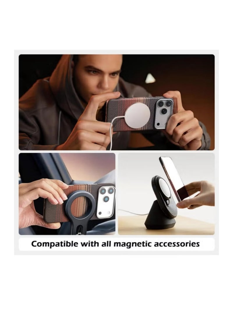 جراب iPhone 17 Pro Max مزود بزر تحكم بالكاميرا، متوافق مع MagSafe، جراب فائق النحافة يوفر إحساسًا بدون جراب، مصنوع من ألياف الأراميد 1500D بلمسة ذهبية لامعة - غروب الشمس - Image 5