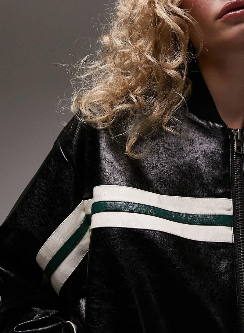 TOPSHOP Pu Stripe Bomber Jacket