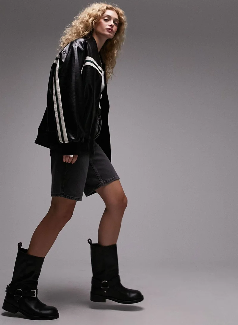 TOPSHOP Pu Stripe Bomber Jacket