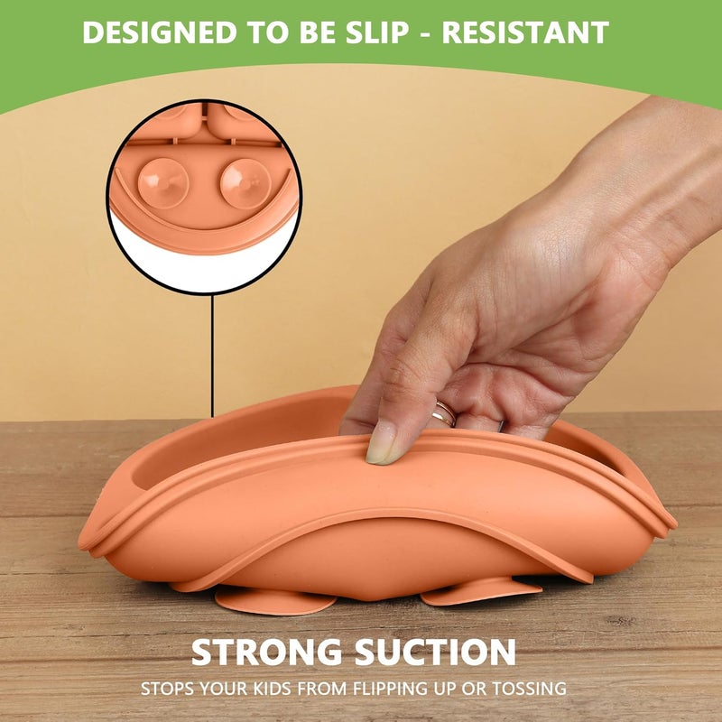 PEEPER Baby Suction Plates for Baby Feeding with 4 Strong Suction Cups, Silicone Toddler Plates with Deep Divided for Kids to Feed Themselves, Dish Washer & Micro-Wave Oven Safe (Peach) - Image 5