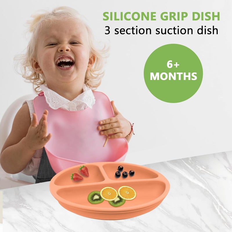 PEEPER Baby Suction Plates for Baby Feeding with 4 Strong Suction Cups, Silicone Toddler Plates with Deep Divided for Kids to Feed Themselves, Dish Washer & Micro-Wave Oven Safe (Peach) - Image 4