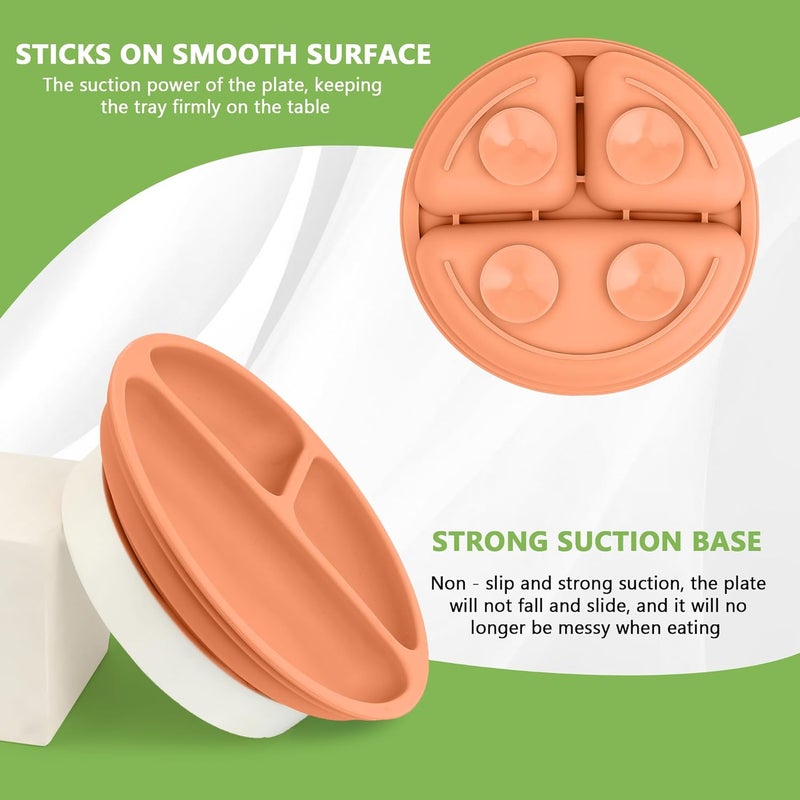 PEEPER Baby Suction Plates for Baby Feeding with 4 Strong Suction Cups, Silicone Toddler Plates with Deep Divided for Kids to Feed Themselves, Dish Washer & Micro-Wave Oven Safe (Peach) - Image 3