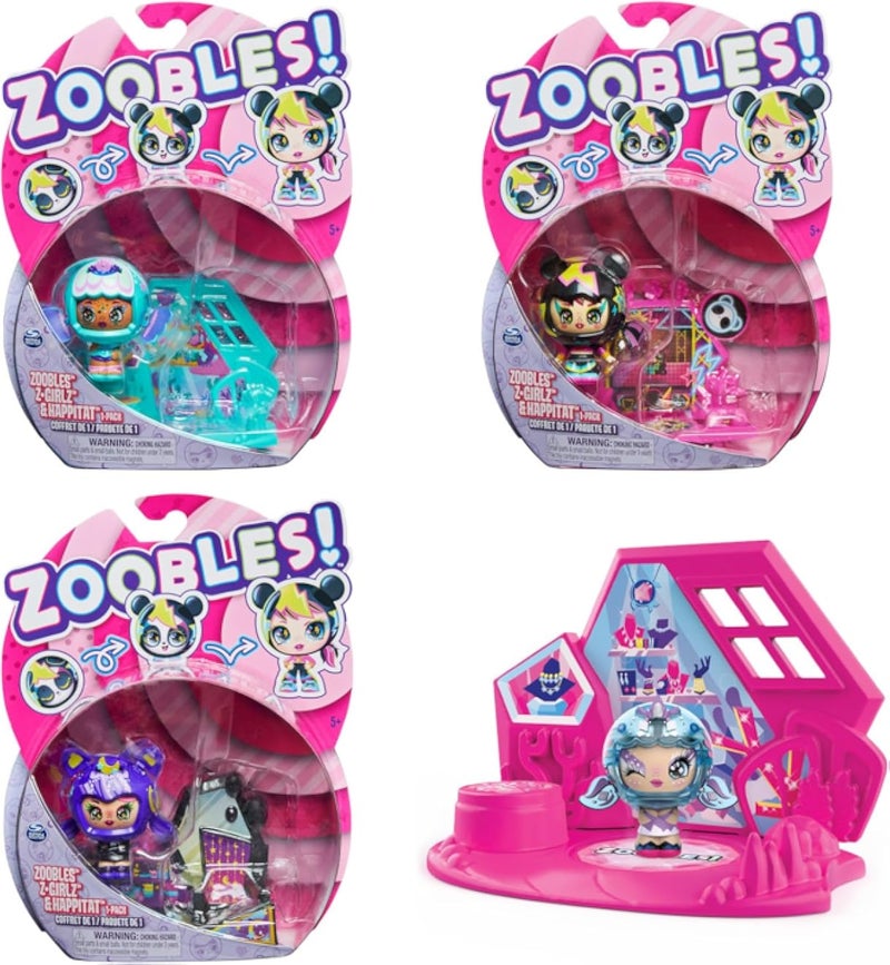Zoobles, Z-Girlz Transforming Collectible Figure and Happitat Accessory, Kids Toys for Girls Aged 5 and above (Can not choose the character)