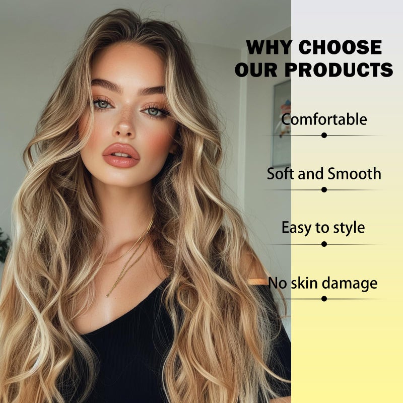 SeclitWu Long Blonde Wig for Women Middle Part Ombre Blonde Wavy Wigs Natural Looking Synthetic Heat Resistant Fiber Wigs for Daily Party Use (26 Inch) - Image 3