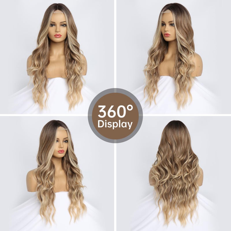 SeclitWu Long Blonde Wig for Women Middle Part Ombre Blonde Wavy Wigs Natural Looking Synthetic Heat Resistant Fiber Wigs for Daily Party Use (26 Inch) - Image 5