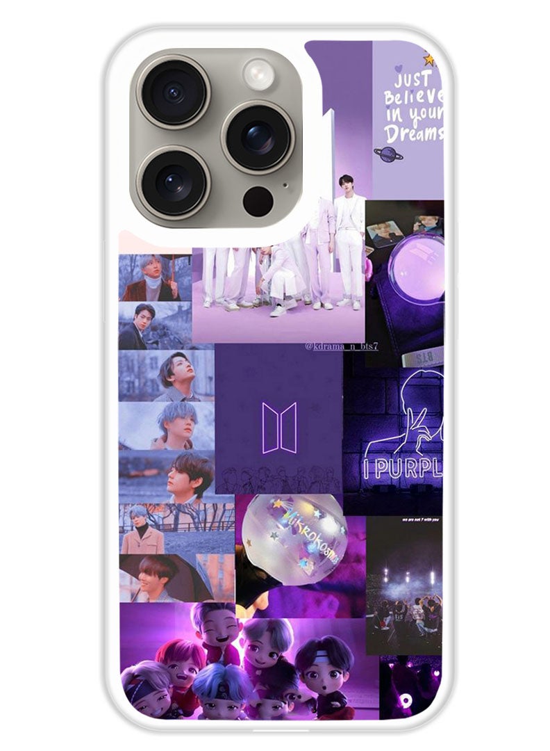 Theodor Protective Case Cover For APPLE IPHONE 15 Pro BTS collage (White Bumper) - Image 1