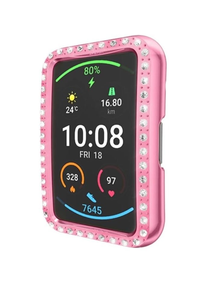 Case Cover Compatible with Huawei Band 9/8 Smartwatch Anti Drop Hard PC With Out Screen Only Frame Replacement Protective Cases Synthetic Diamond Decoration Cover Watch Accessories (Pink)