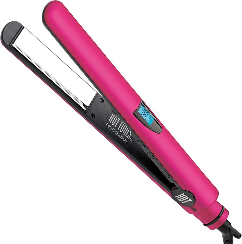 Hot Tools Professional Digital Titanium Flat Iron, 1 Inch, Pink - Image 1