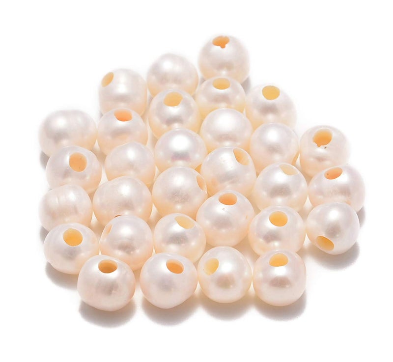 AD Beads Natural Gemstone 10mm Round Loose Beads Big Hole 2mm Sized 30pcs White Pearl