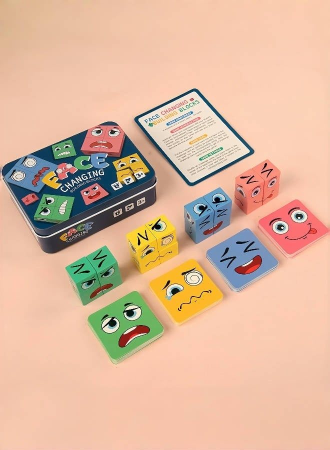 Wooden Face Changing Magic Cube Game, Montessori Puzzle Game for Kids Educational Face Changing Cubes  - Image 2