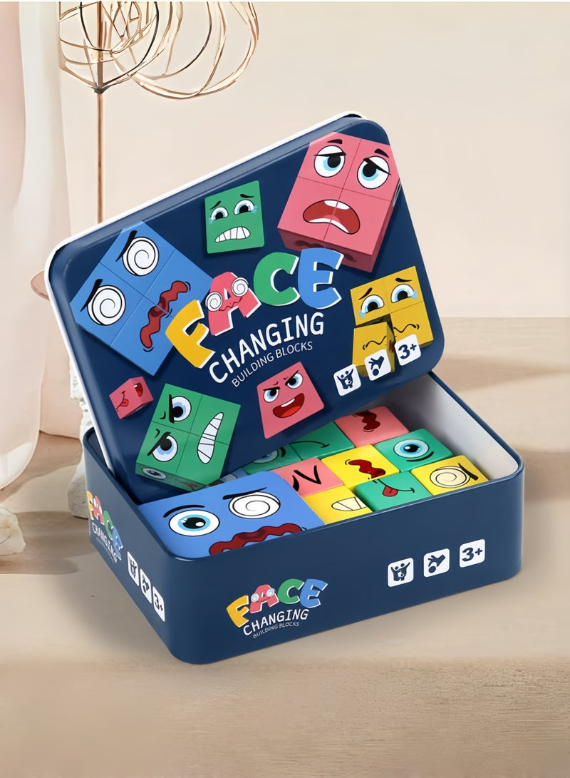 Wooden Face Changing Magic Cube Game, Montessori Puzzle Game for Kids Educational Face Changing Cubes  - Image 1