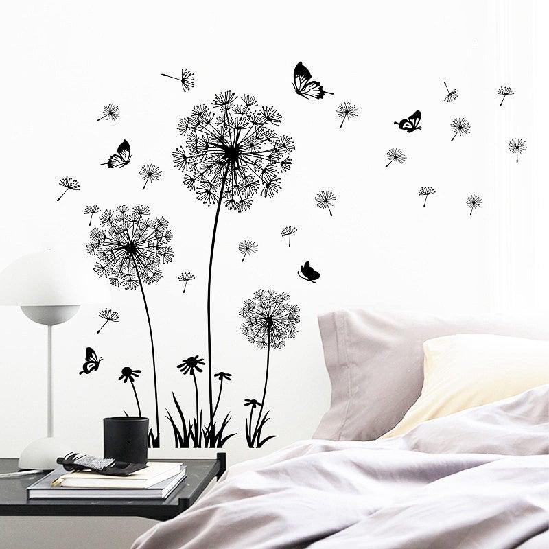 Teniinet Black and White Dandelion Butterfly Wall Stickers,Creative Peel and Stick Vintage Floral Art Decor, Removable DIY Sticker Decals for Kids Bedroom Living Room Nursery Classroom Playroom - Image 2