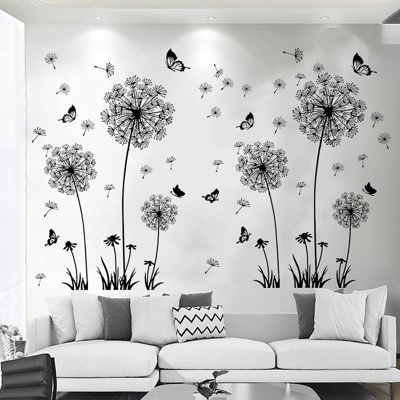 Teniinet Black and White Dandelion Butterfly Wall Stickers,Creative Peel and Stick Vintage Floral Art Decor, Removable DIY Sticker Decals for Kids Bedroom Living Room Nursery Classroom Playroom - Image 4