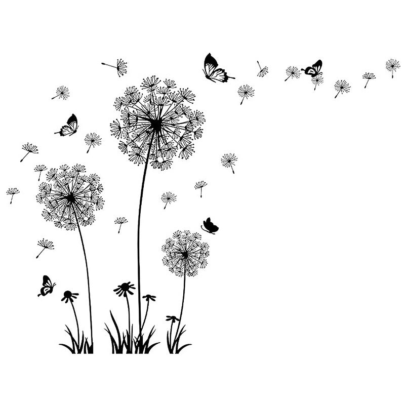 Teniinet Black and White Dandelion Butterfly Wall Stickers,Creative Peel and Stick Vintage Floral Art Decor, Removable DIY Sticker Decals for Kids Bedroom Living Room Nursery Classroom Playroom - Image 1