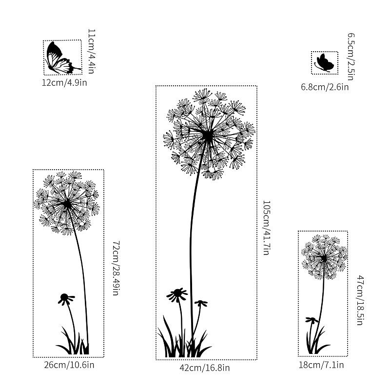 Teniinet Black and White Dandelion Butterfly Wall Stickers,Creative Peel and Stick Vintage Floral Art Decor, Removable DIY Sticker Decals for Kids Bedroom Living Room Nursery Classroom Playroom - Image 3