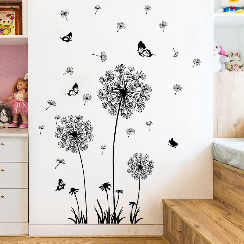 Teniinet Black and White Dandelion Butterfly Wall Stickers,Creative Peel and Stick Vintage Floral Art Decor, Removable DIY Sticker Decals for Kids Bedroom Living Room Nursery Classroom Playroom - Image 5