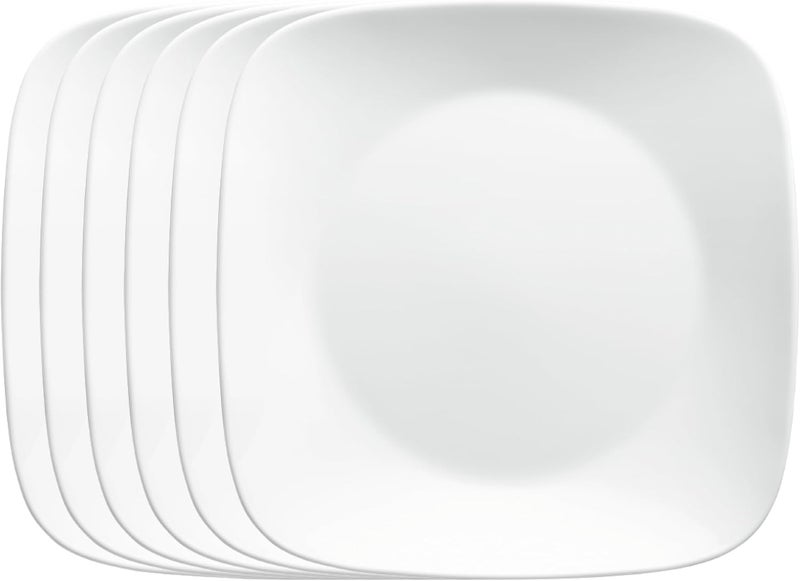 Corelle طقم أطباق سلطة كوريل فيتريل 6 قطع زجاج ثلاثي الطبقات مقاوم للكسر خفيف الوزن مربع 9 إنش أبيض - Image 1