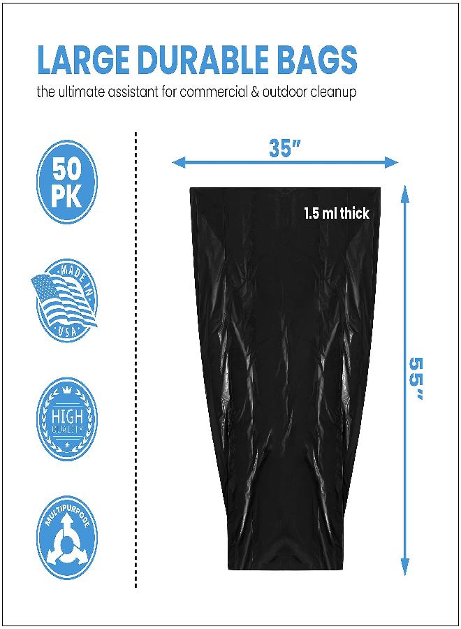 ToughBag 55 Gallon Trash Bags, 35 x 55” Large Industrial Black Trash Bags (50 COUNT) - 55-Gallon Outdoor Garbage Bags for Commercial, Janitorial, Lawn, Leaf, and Contractors - Made in USA - Image 2