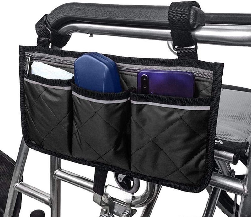 klarako Wheelchair Backpack Bag, Multifunctional Wheelchair Scooter Armrest Side Bag Walker Hanging Pouch Storage Organizer(Black) - Image 3