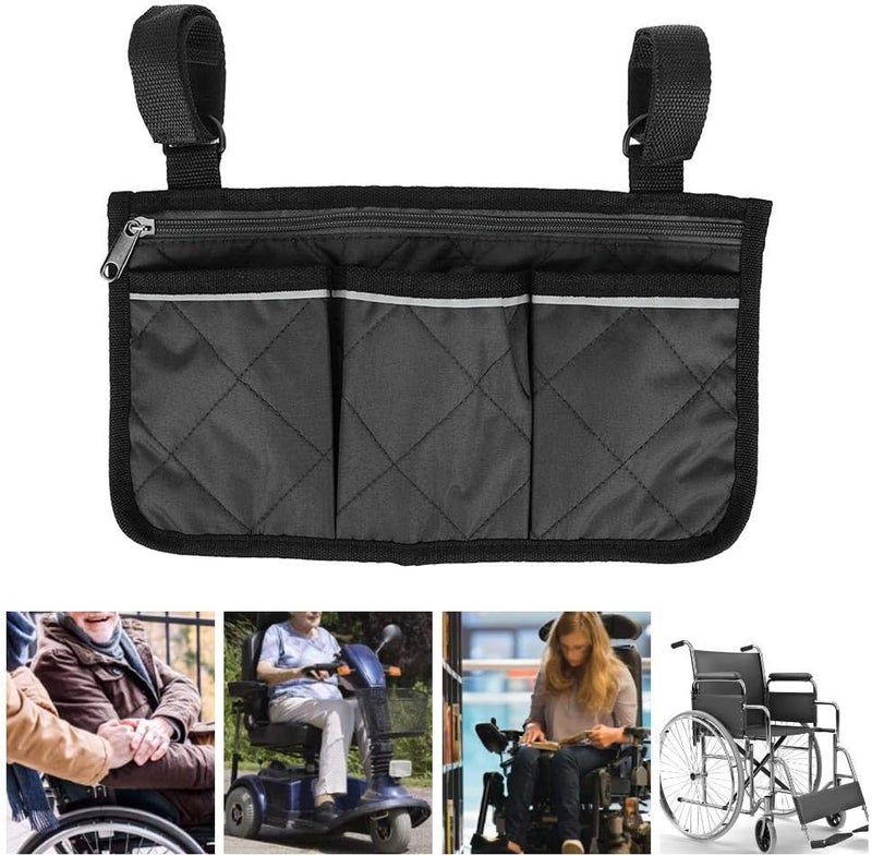 klarako Wheelchair Backpack Bag, Multifunctional Wheelchair Scooter Armrest Side Bag Walker Hanging Pouch Storage Organizer(Black) - Image 2