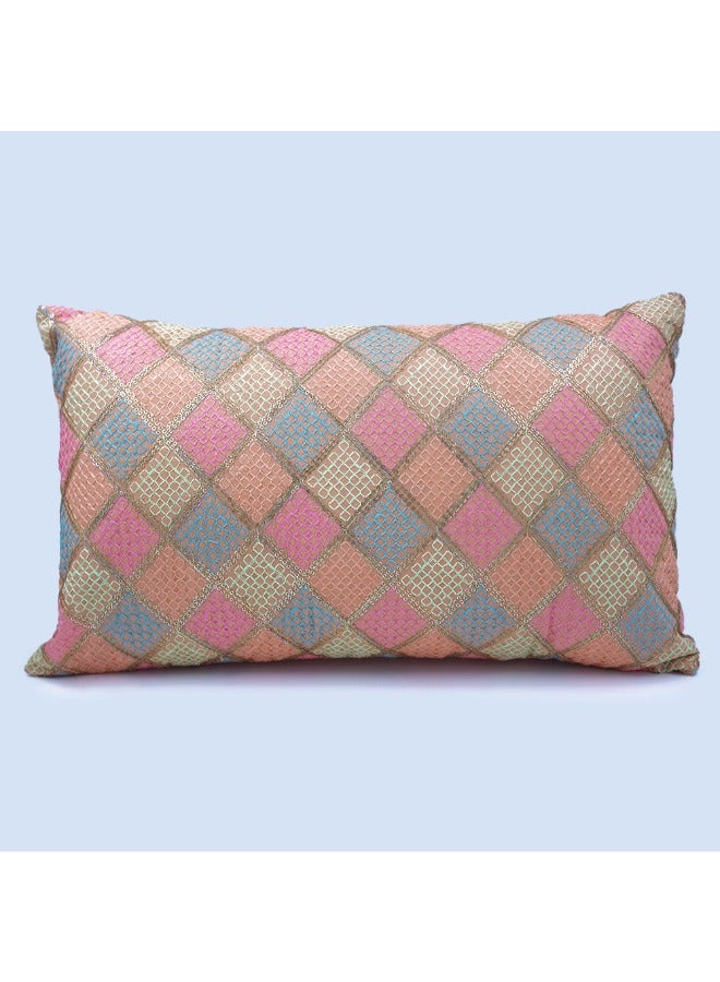 بيفت غطاء وسادة BYFT Orchard مقاس 12 × 20 بوصة (تصميم مربعات قطرية - خوخي) 30 × 50 سم غطاء وسادة مزخرف فاخر للأريكة والسرير وغرفة المعيشة - مجموعة من قطعتين مع حشوات - Image 2