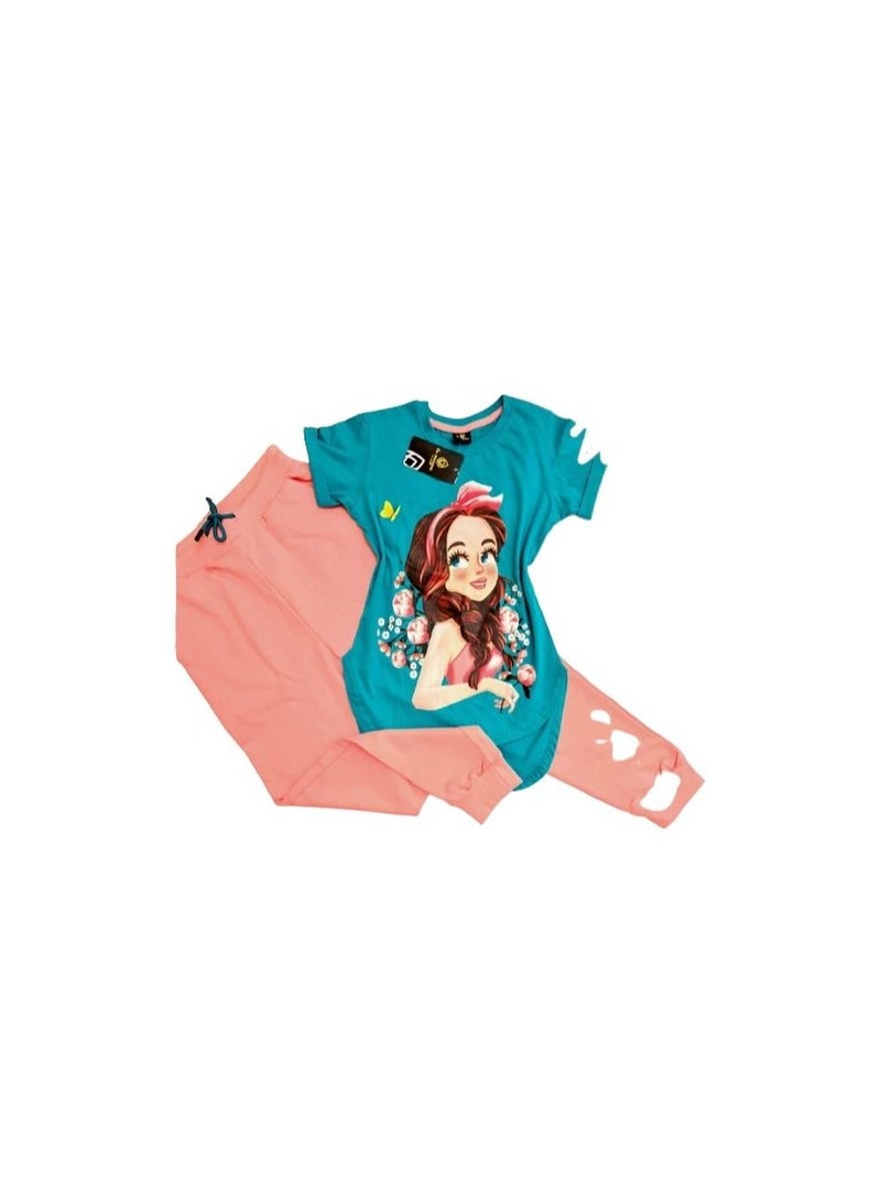 Girls' pajamas consisting of a genzari T-shirt and Simone pants