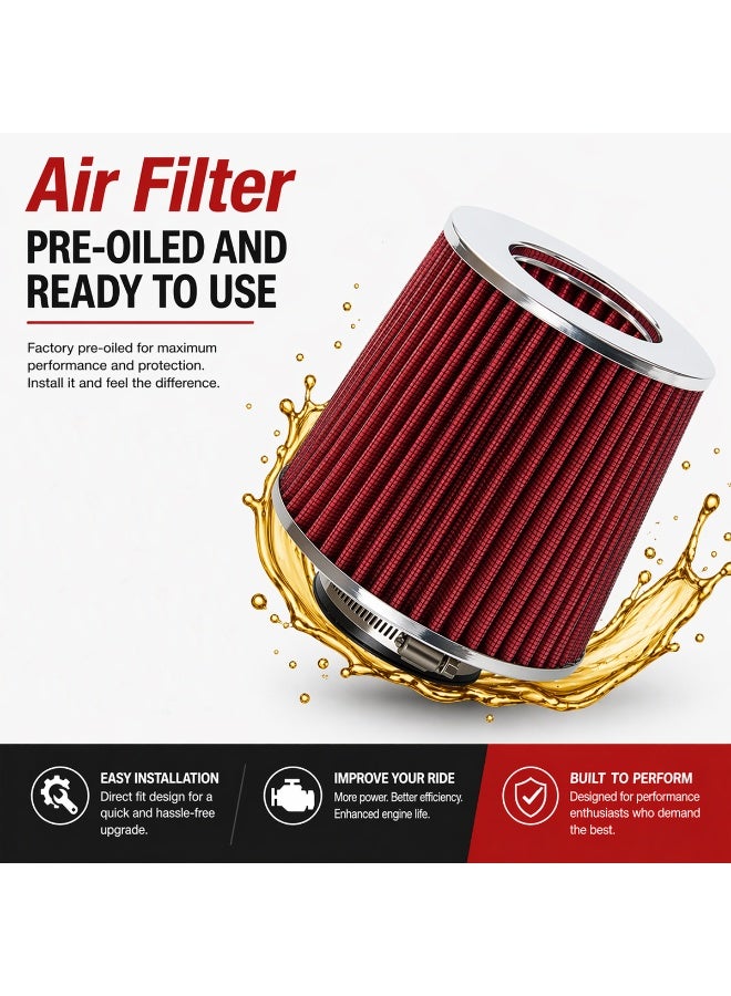 3 pcs Universal Round Tapered Air Filter High Flow Performance Cone Air Intake Filter Washable Reusable Engine Air Filter for Car SUV Bike Increased Airflow Better Acceleration Engine Protection Clamp Fit Design - Image 4