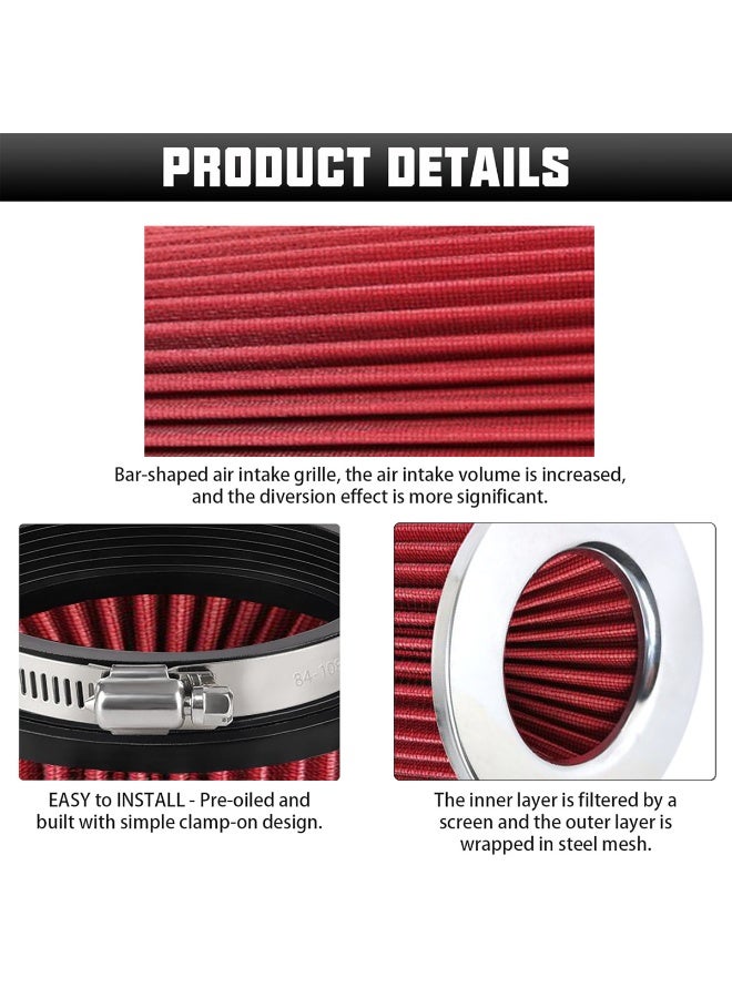 3 pcs Universal Round Tapered Air Filter High Flow Performance Cone Air Intake Filter Washable Reusable Engine Air Filter for Car SUV Bike Increased Airflow Better Acceleration Engine Protection Clamp Fit Design - Image 3