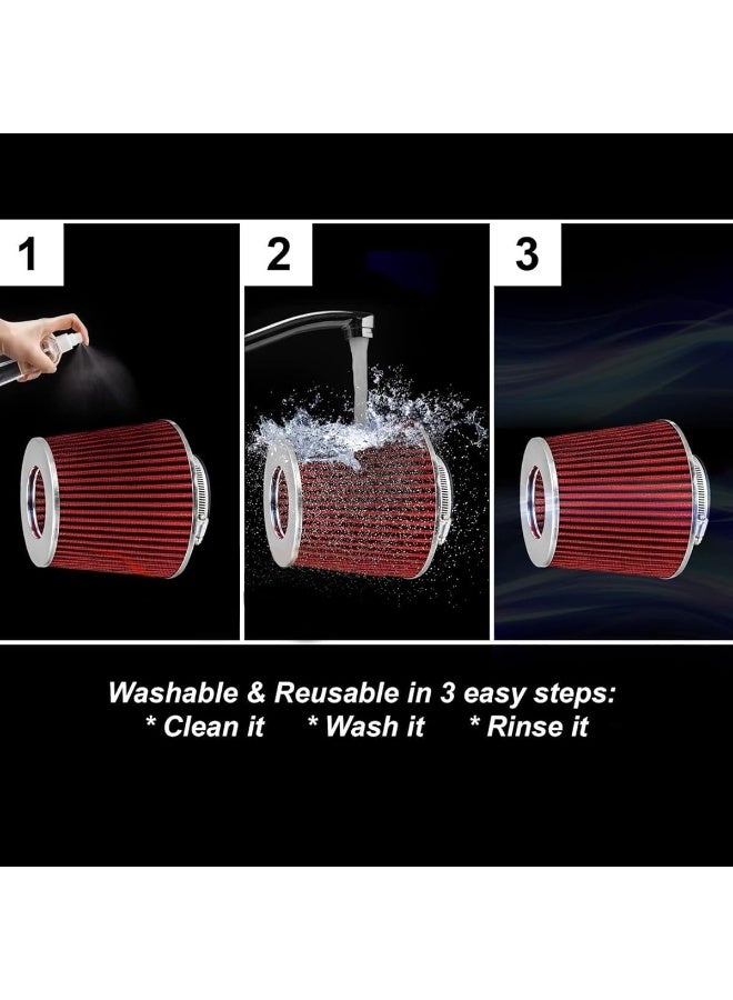 3 pcs Universal Round Tapered Air Filter High Flow Performance Cone Air Intake Filter Washable Reusable Engine Air Filter for Car SUV Bike Increased Airflow Better Acceleration Engine Protection Clamp Fit Design - Image 2