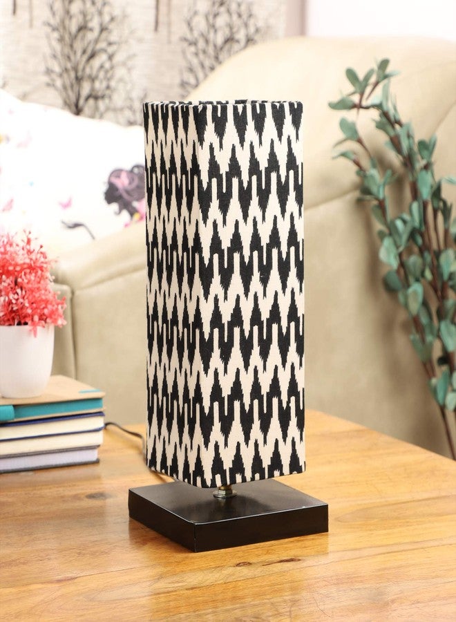 tu casa Table Lamps Black Metal Base with Black/White Cotton (Chevron Print) Shades for Home Décor, Bedrooms, Living Room, Gifting, Diwali Decoration, Dining Space, Study Room, Restaurants (H-12) - Image 1
