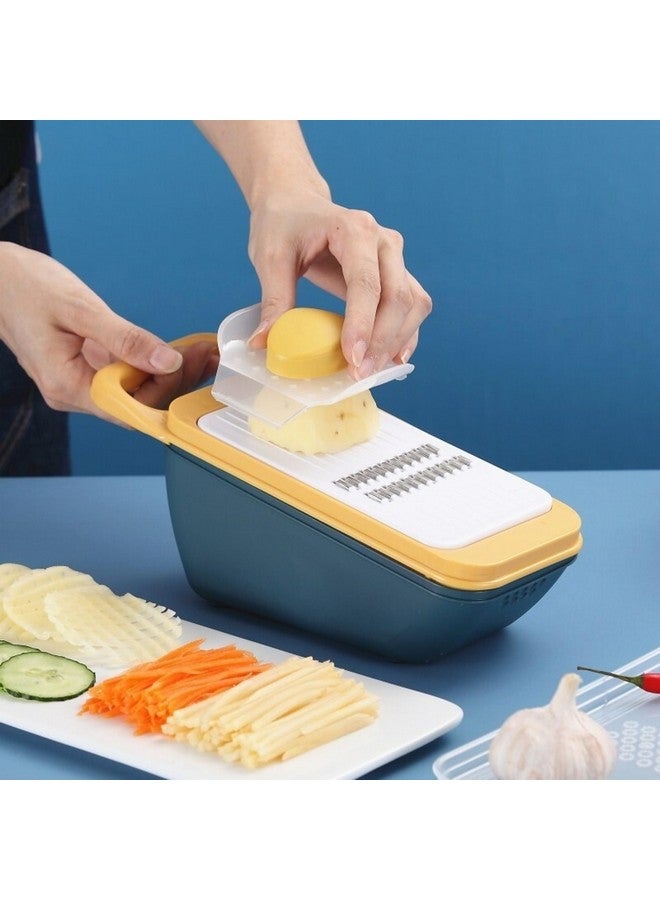 Potency Stainless Steel Mandoline Food Slicer With Container - For Kitchen, Potato, Tomato, Carrot, Onion - Julienne Shredder (Yellow) - Image 3