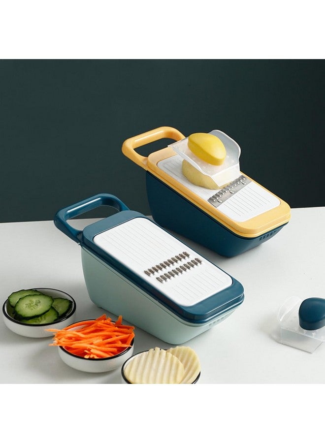 Potency Stainless Steel Mandoline Food Slicer With Container - For Kitchen, Potato, Tomato, Carrot, Onion - Julienne Shredder (Yellow) - Image 2