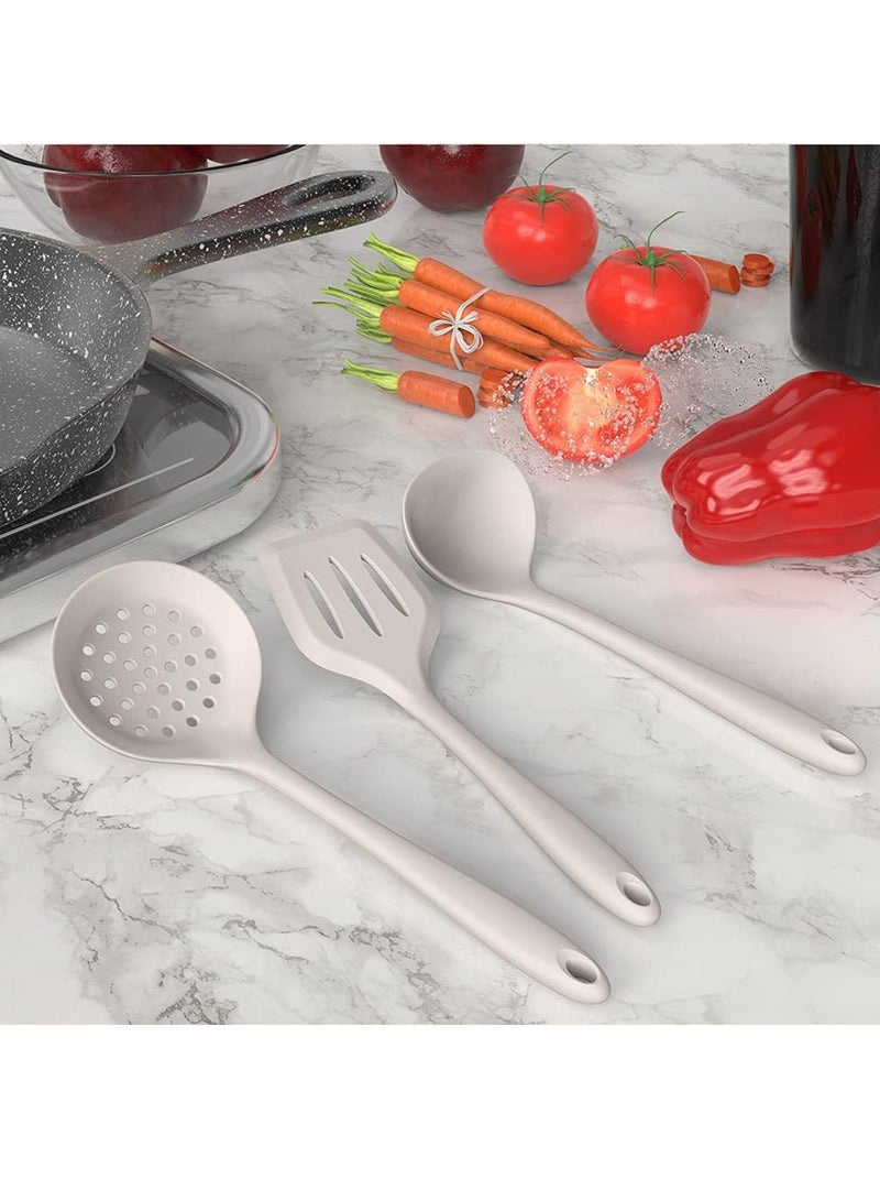 Uwals 15pcs Silicone Cooking Utensils Set , 230℃ Heat Resistant Kitchen Utensils,Turner Tongs,Spoon,Brush,Whisk,Kitchen Utensil Tools Set for Nonstick Cookware,Dishwasher Safe (BPA Free) - Khaki - Image 5