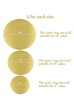 KASTWAVE Cake Boards Rounds 15 Pack Gold Cake Base 8/10/12 inch Circle Cardboard Disposable Round Cake Plate Pizza Base Stand Perfect for Cake Decorating 5 Each Size  - Image 5