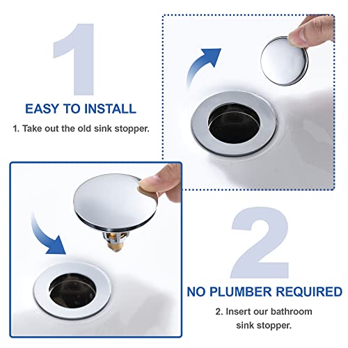 PerPaiMe Universal 3-in-1 Bathroom Sink Stopper - Chrome Pop Up Sink Drain Stopper, Push Button Sink Drain Stopper Replacement, Wash Basin Drain Filter Plug with Anti-Clogging Strainer, (Large Cover) - Image 5